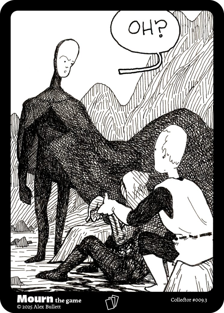 Panel 3: Death stands, looks down at the knight, "Oh?"