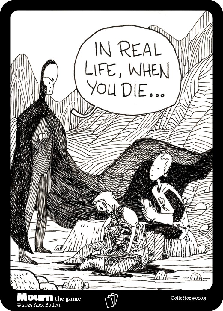 Panel 3: Death looks down at the knight "In real life, when you die. . ."